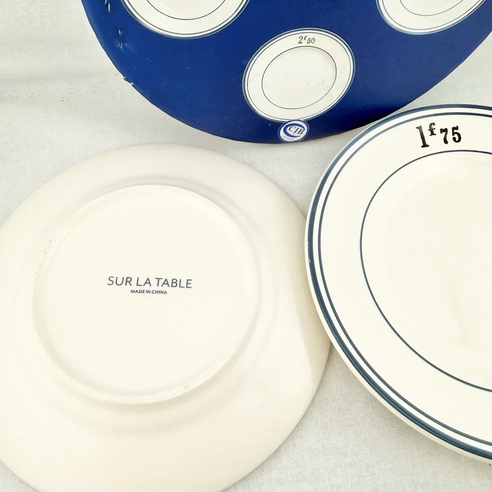 Vintage Sur La Table French Bistro Appetizer Plates Set Antique Check Bill Style